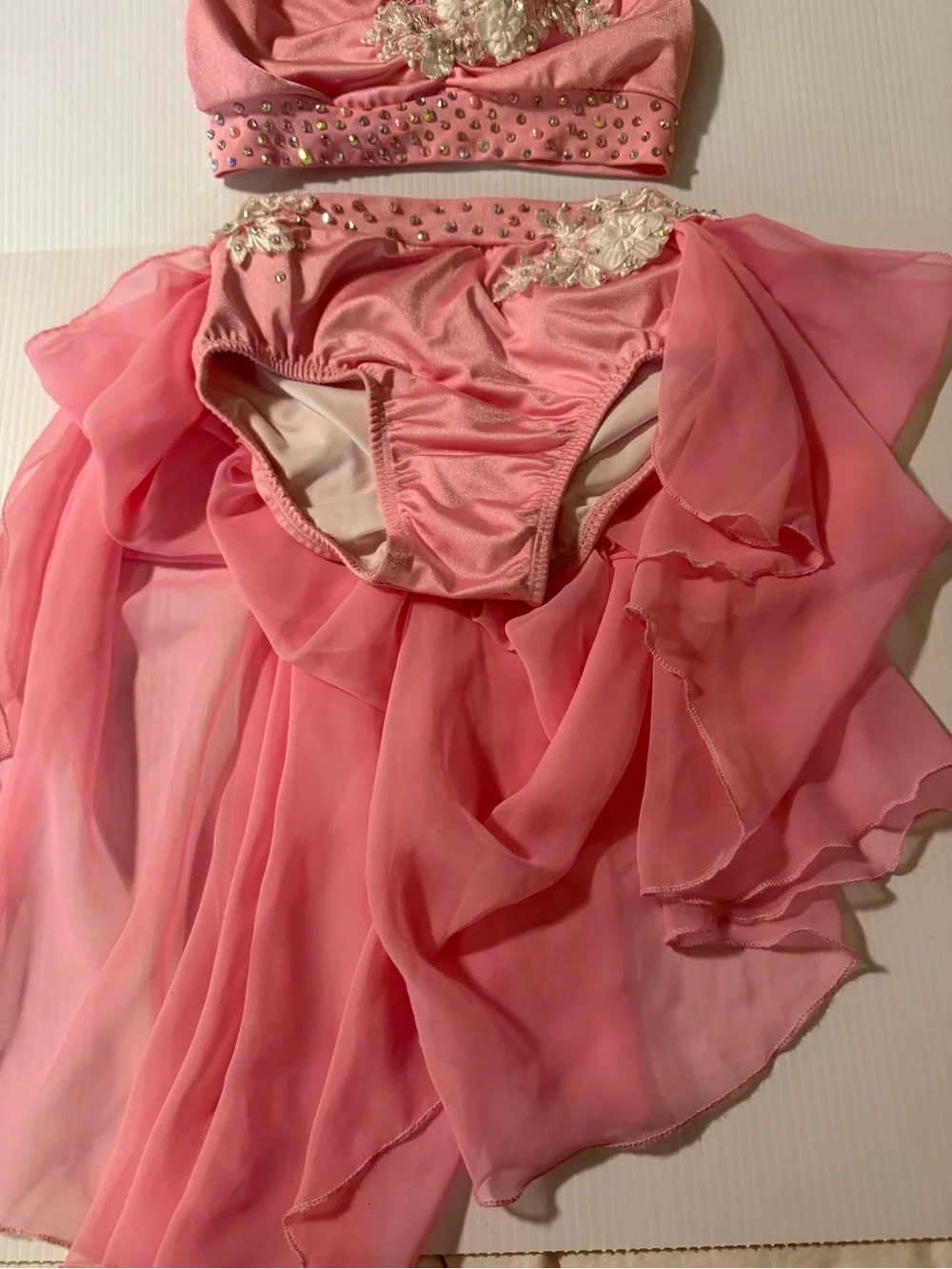 Custom solo dance costume nude illusion lyrical pink 2 piece LC child